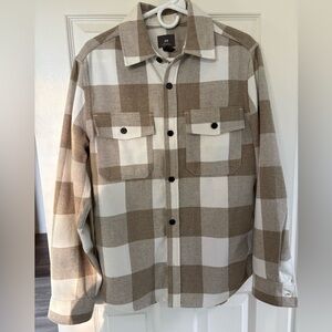H&M Men's Tan and White Plaid Long Sleeve
